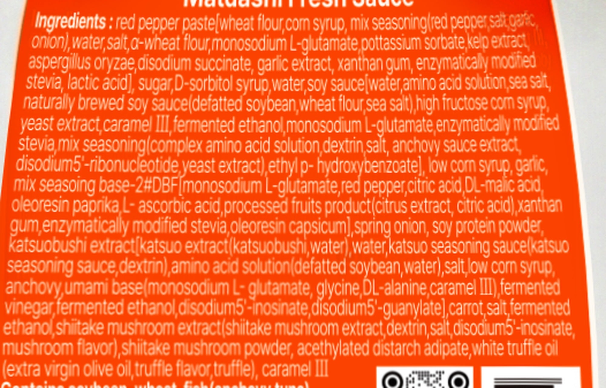 Matdashi Fresh Sauce ingredients